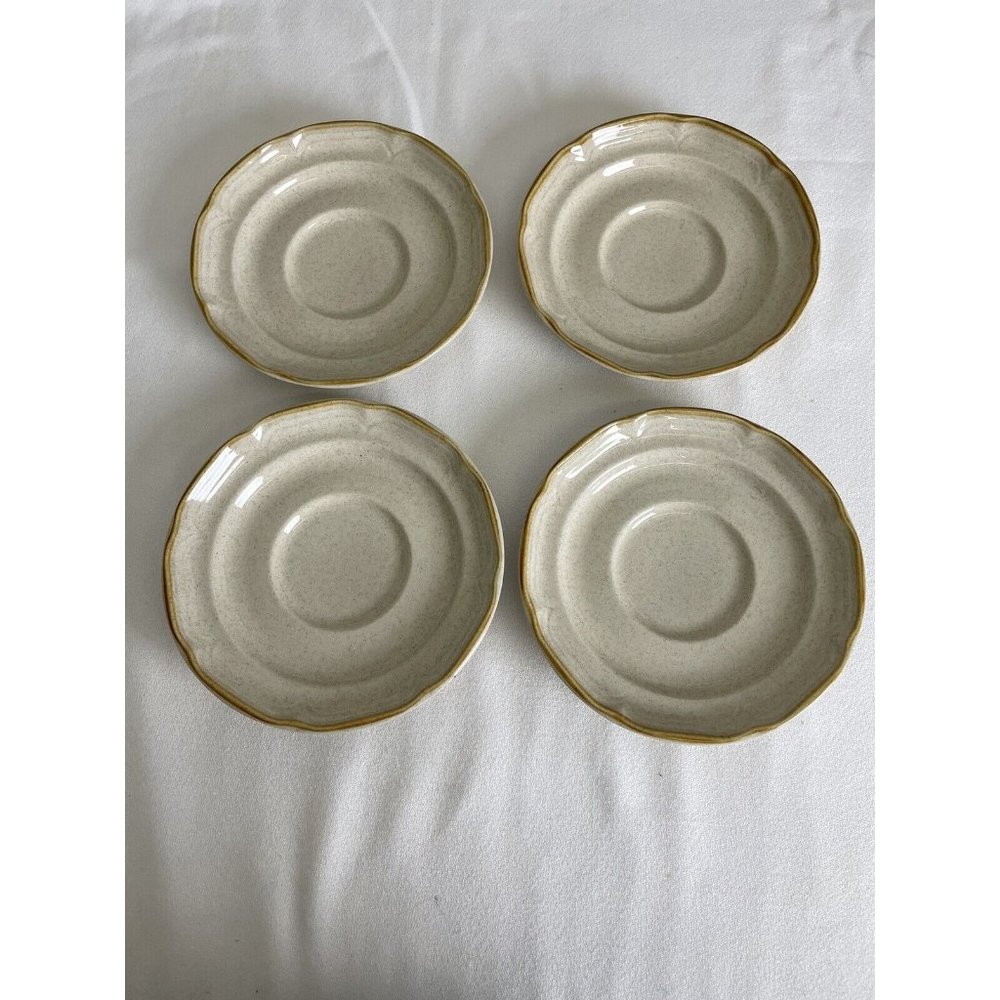 Set Of 4 Crown Manor Autumn Blossom Handpainted Stoneware Saucers Japan 6-1/4"